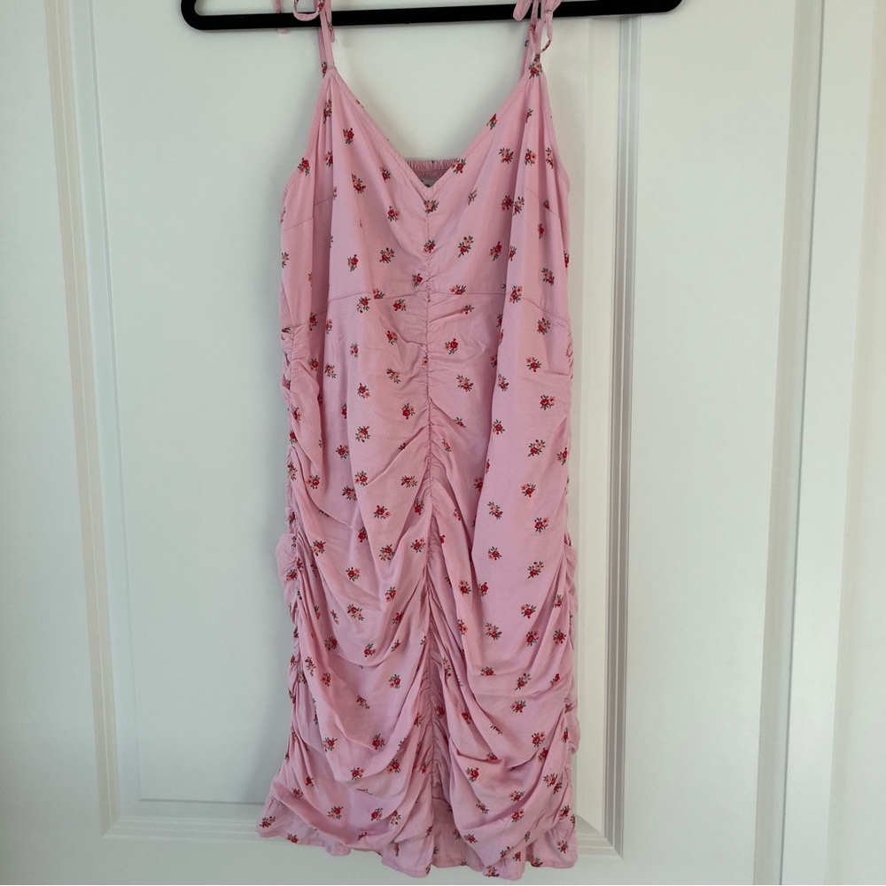 Hollister Pink Floral Ruched Mini Dress